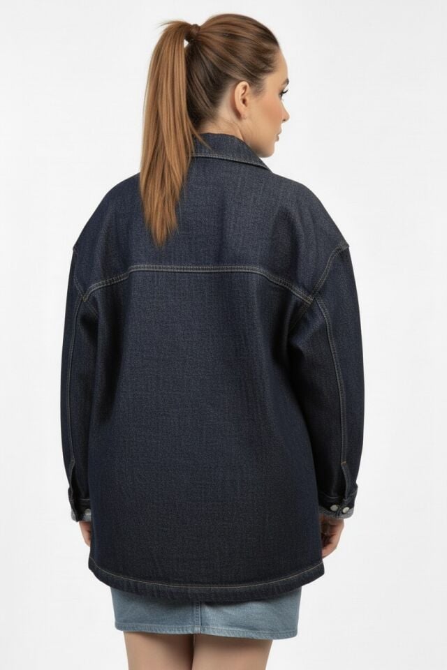 Rivara Kadın Lacivert Denim Ceket Etek Kot Takım